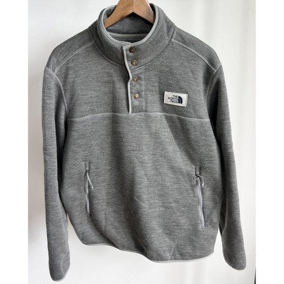 The North Face Sherpa Patrol 1/4 Snap Pullover Mens Large Fleece Lined Gray Wool - Picture 1 of 8